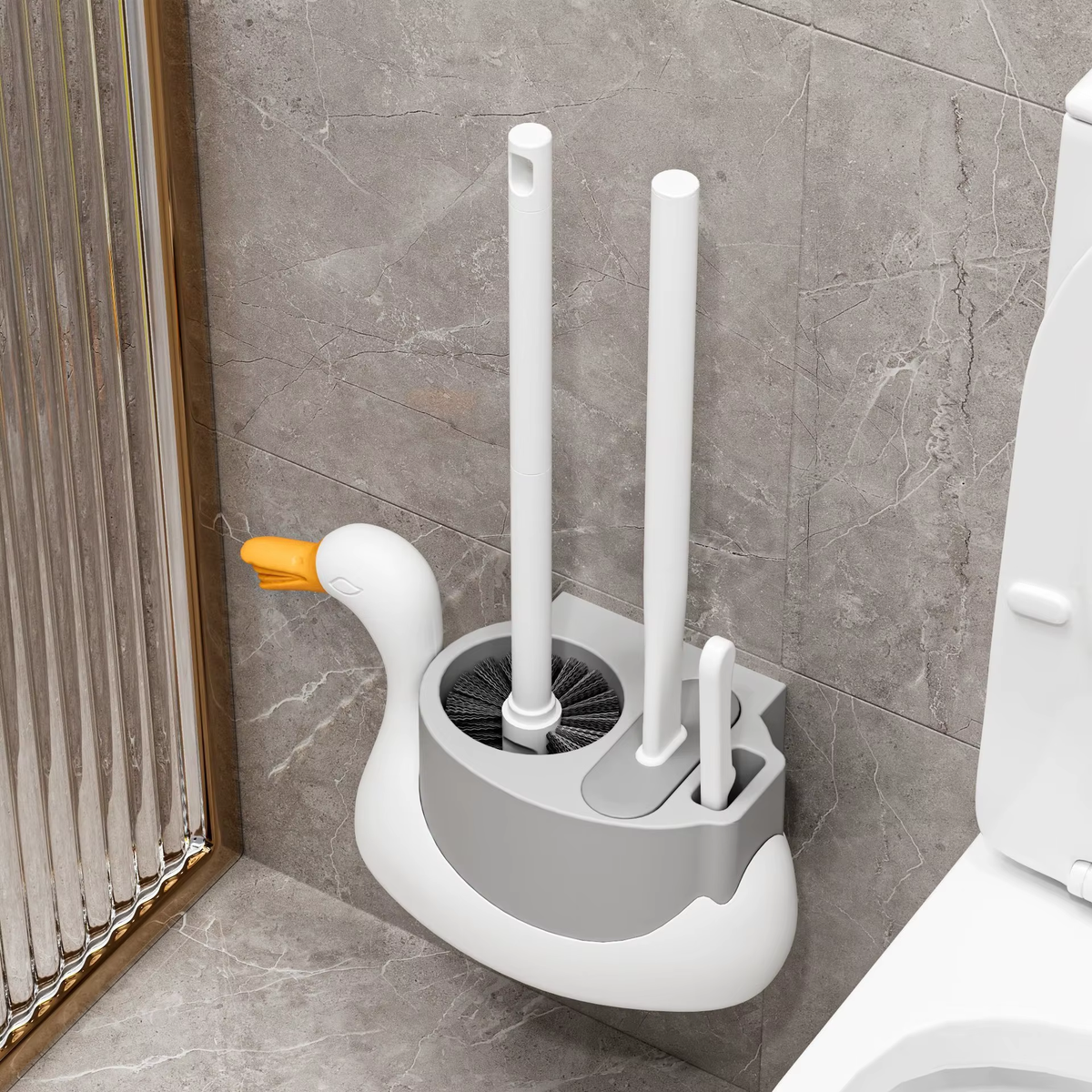 3-In-1 Swan Toilet Brush Wall Rack