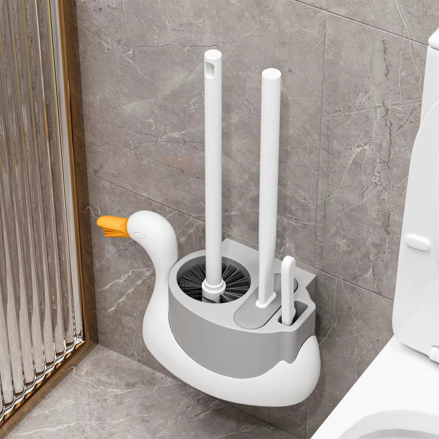 3-In-1 Swan Toilet Brush Wall Rack